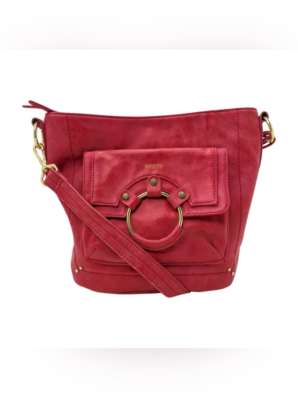 Rosetti Pink Red Faux Suede Triple Compartment Crossbody Bag Boho